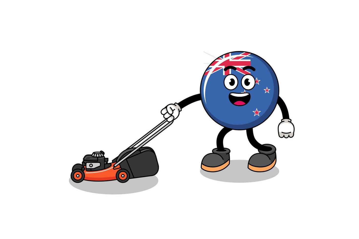 new zealand flag illustration cartoon holding lawn mower vector