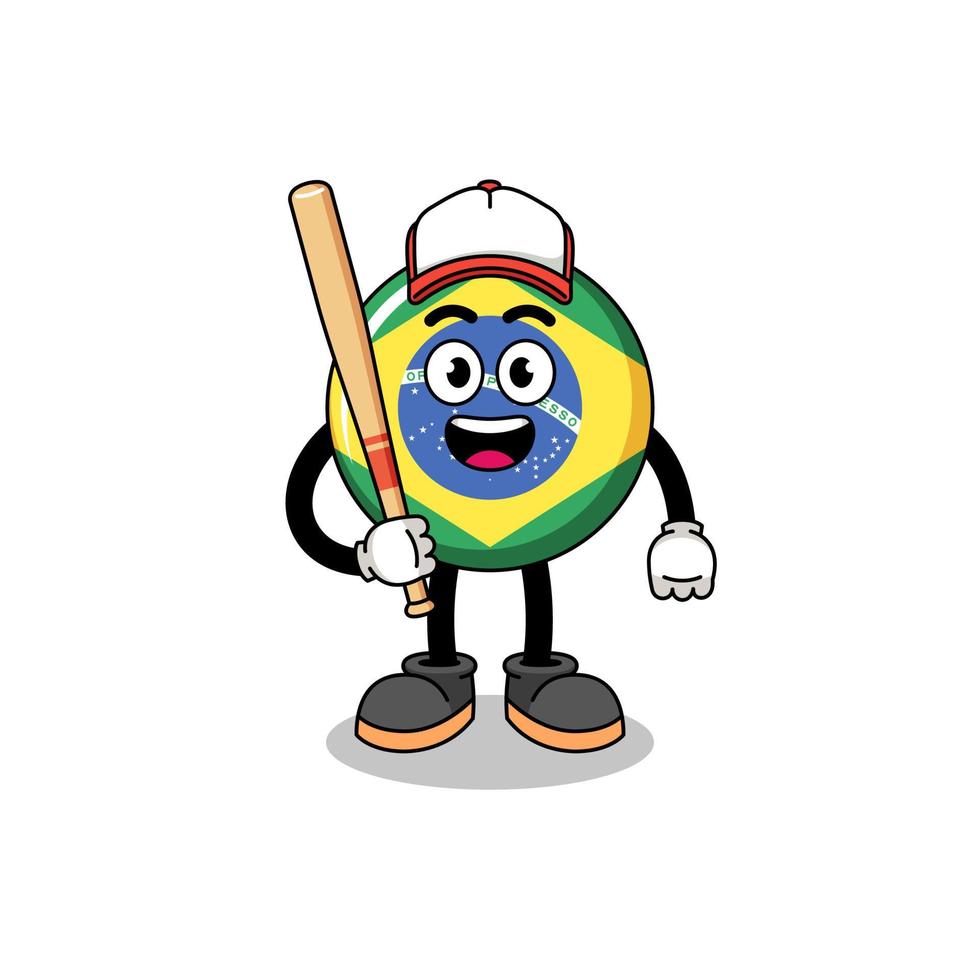 caricatura de la mascota de la bandera de brasil como jugador de béisbol vector