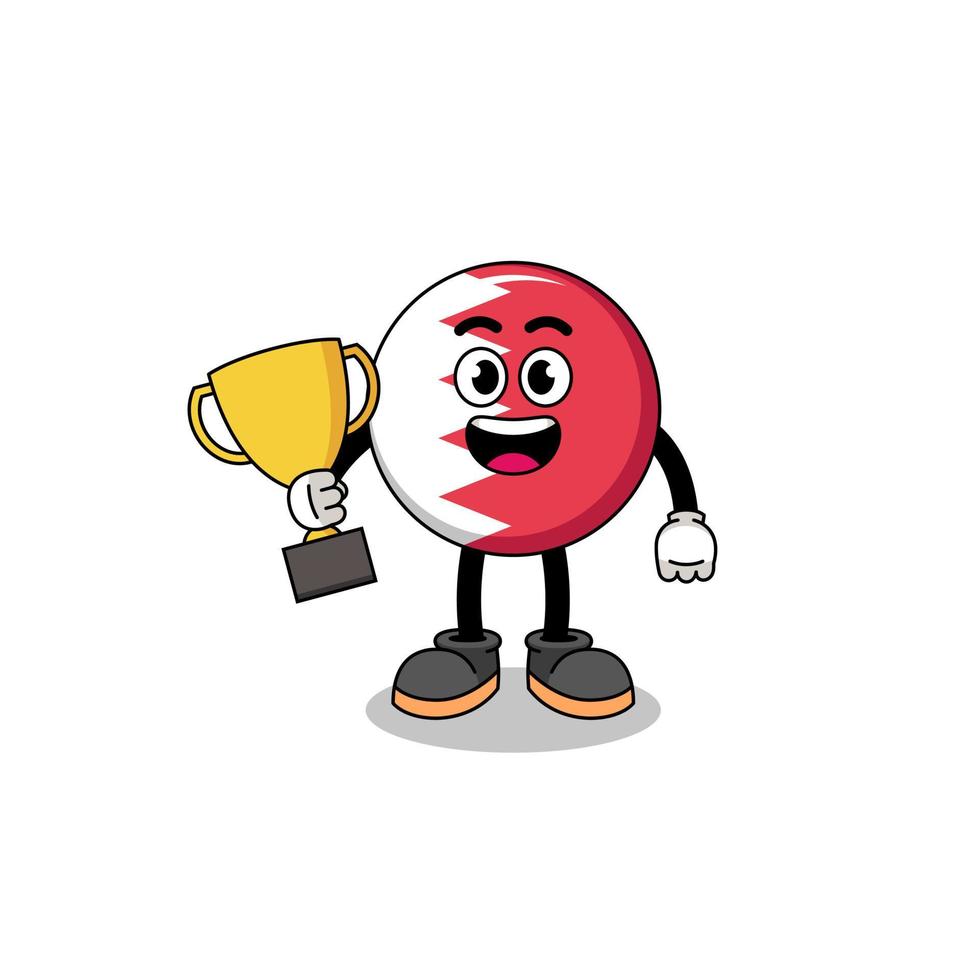 Cartoon mascot of bahrain flag holding a trophy vector