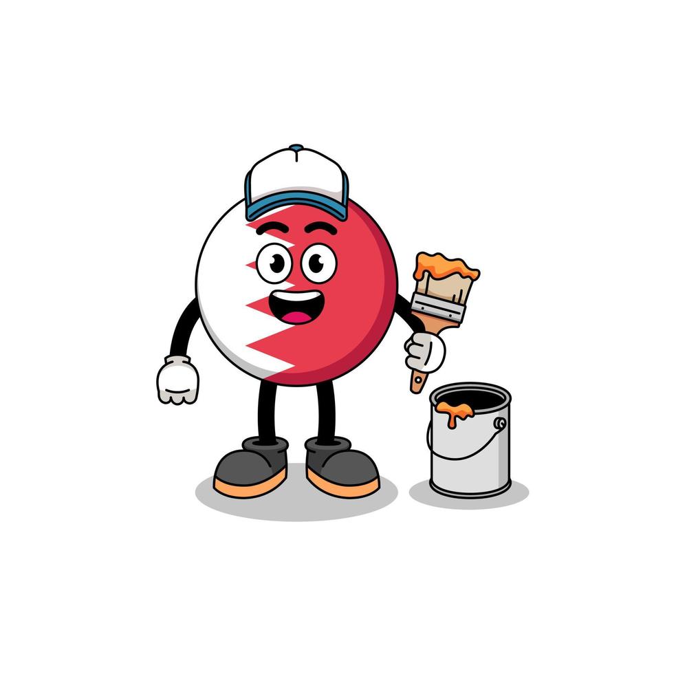 Character mascot of bahrain flag as a painter vector