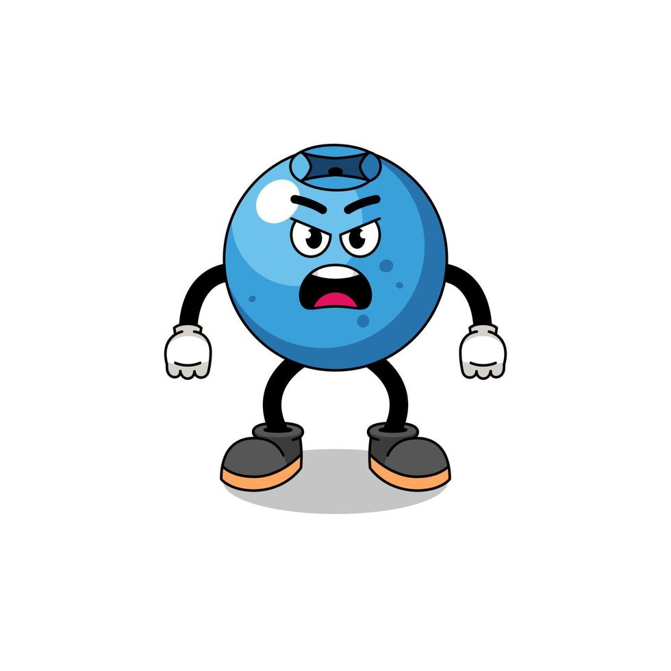 blueberry cartoon illustration with angry expression vector