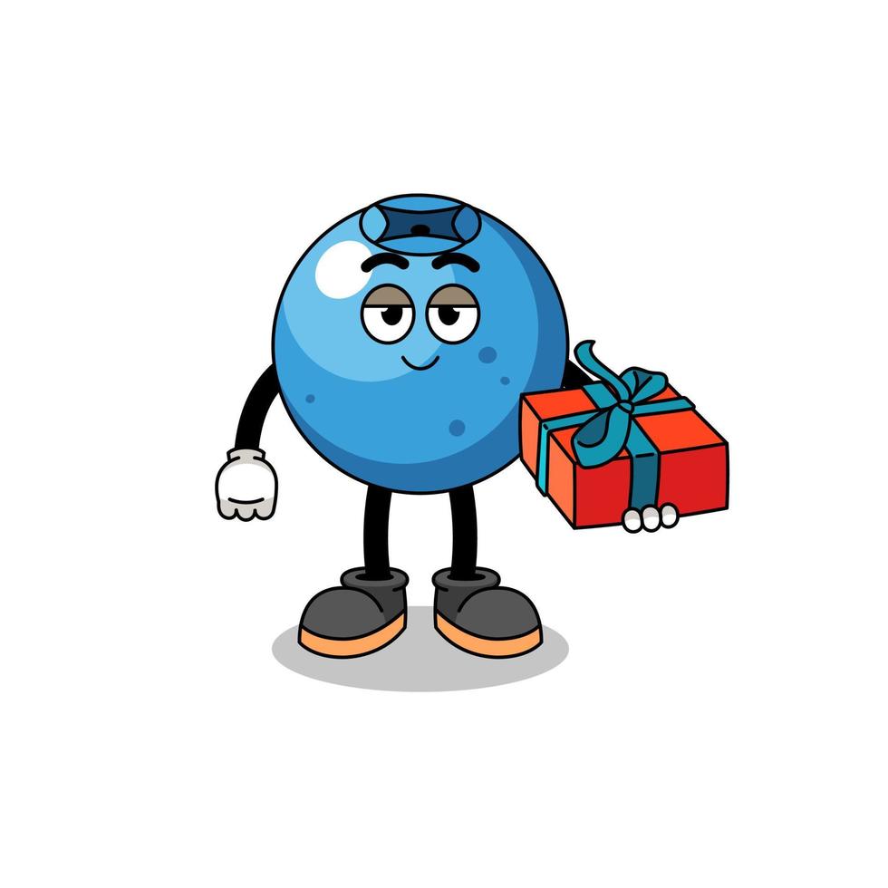 blueberry mascot illustration giving a gift vector