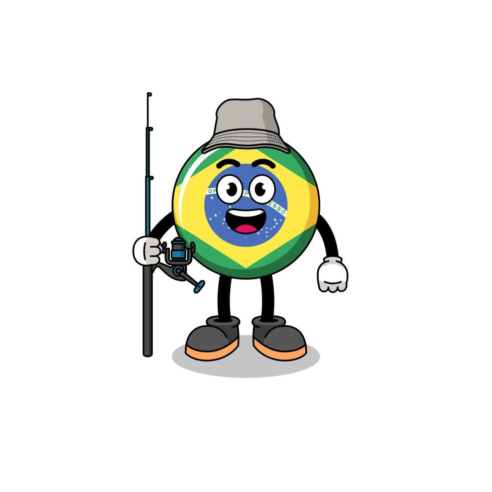 ilustración de la mascota del pescador de la bandera de brasil vector