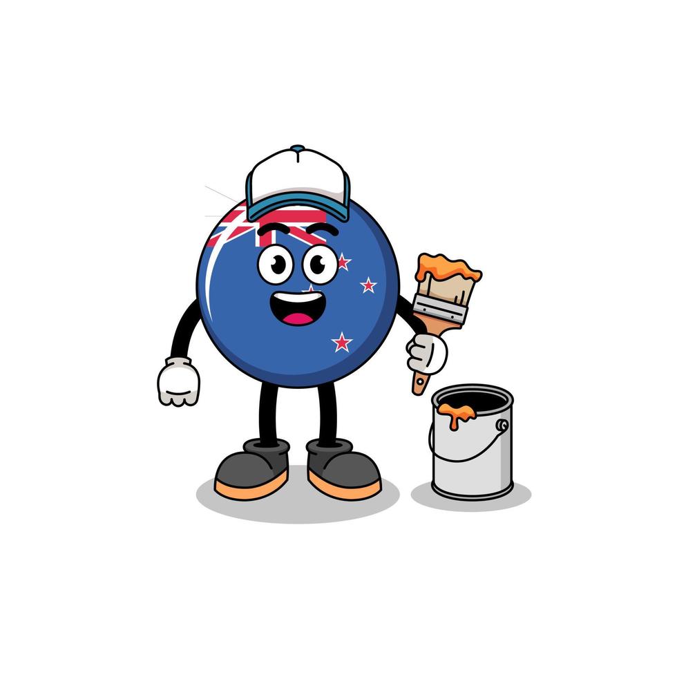 Character mascot of new zealand flag as a painter vector