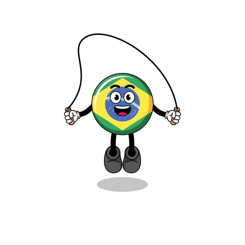 brazil flag mascot cartoon is playing skipping rope vector