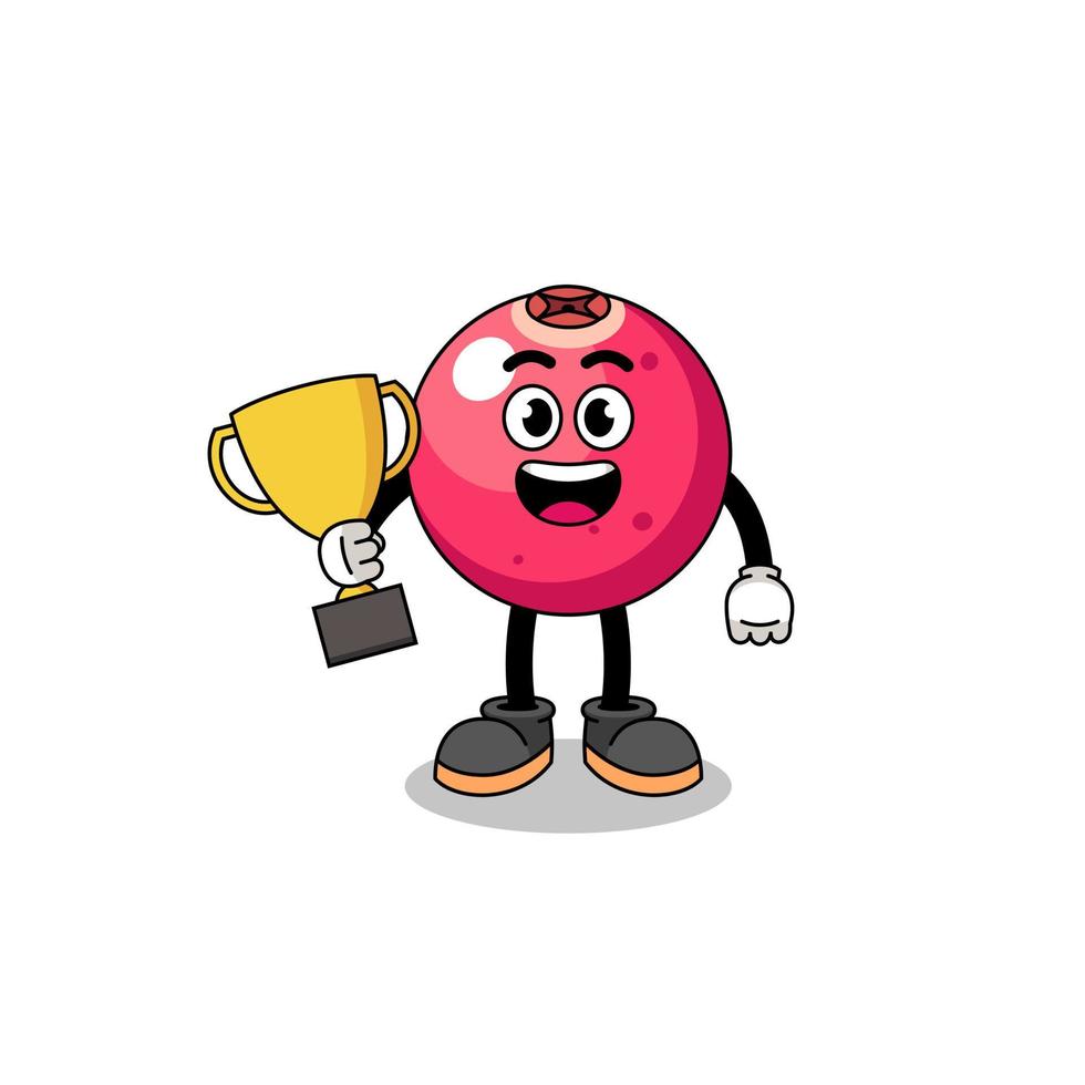 Cartoon mascot of cranberry holding a trophy vector