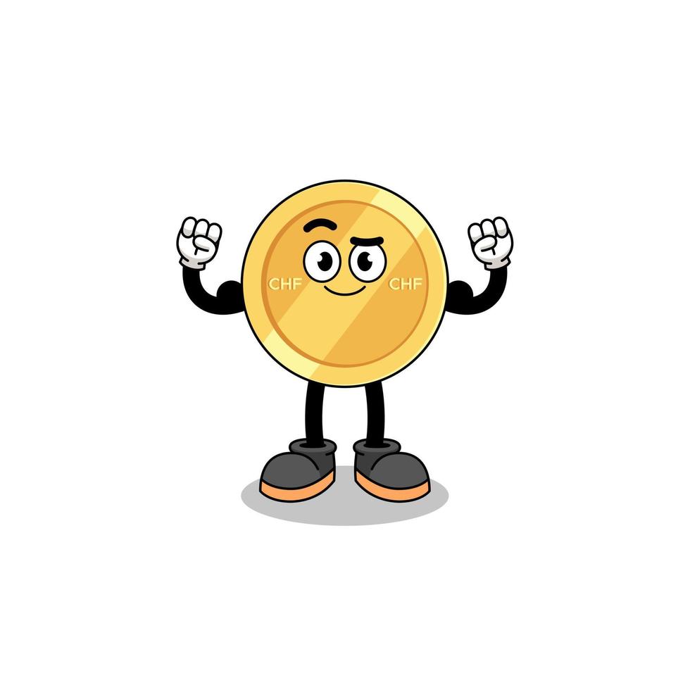 Mascot cartoon of swiss franc posing with muscle vector