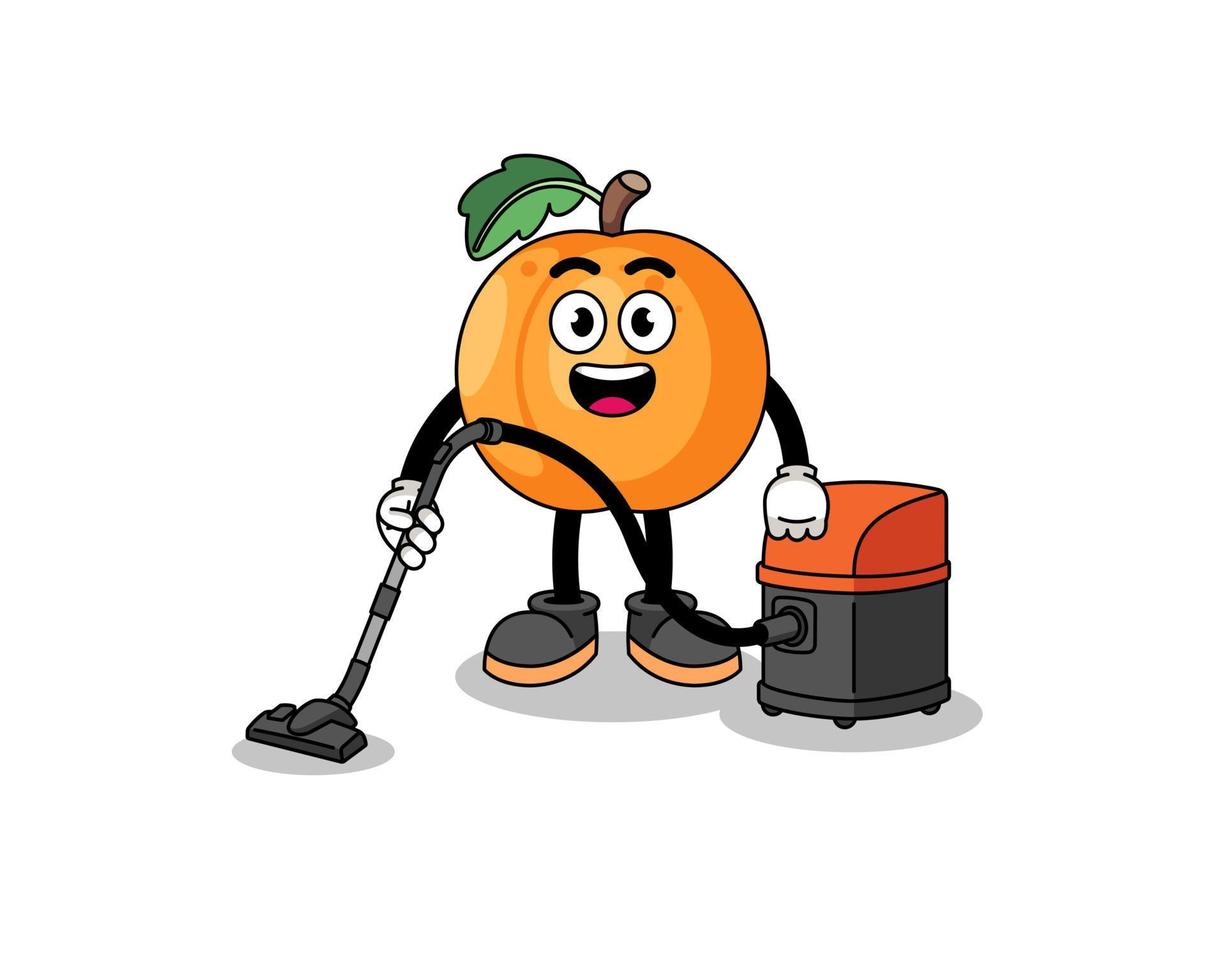 Character mascot of apricot holding vacuum cleaner vector
