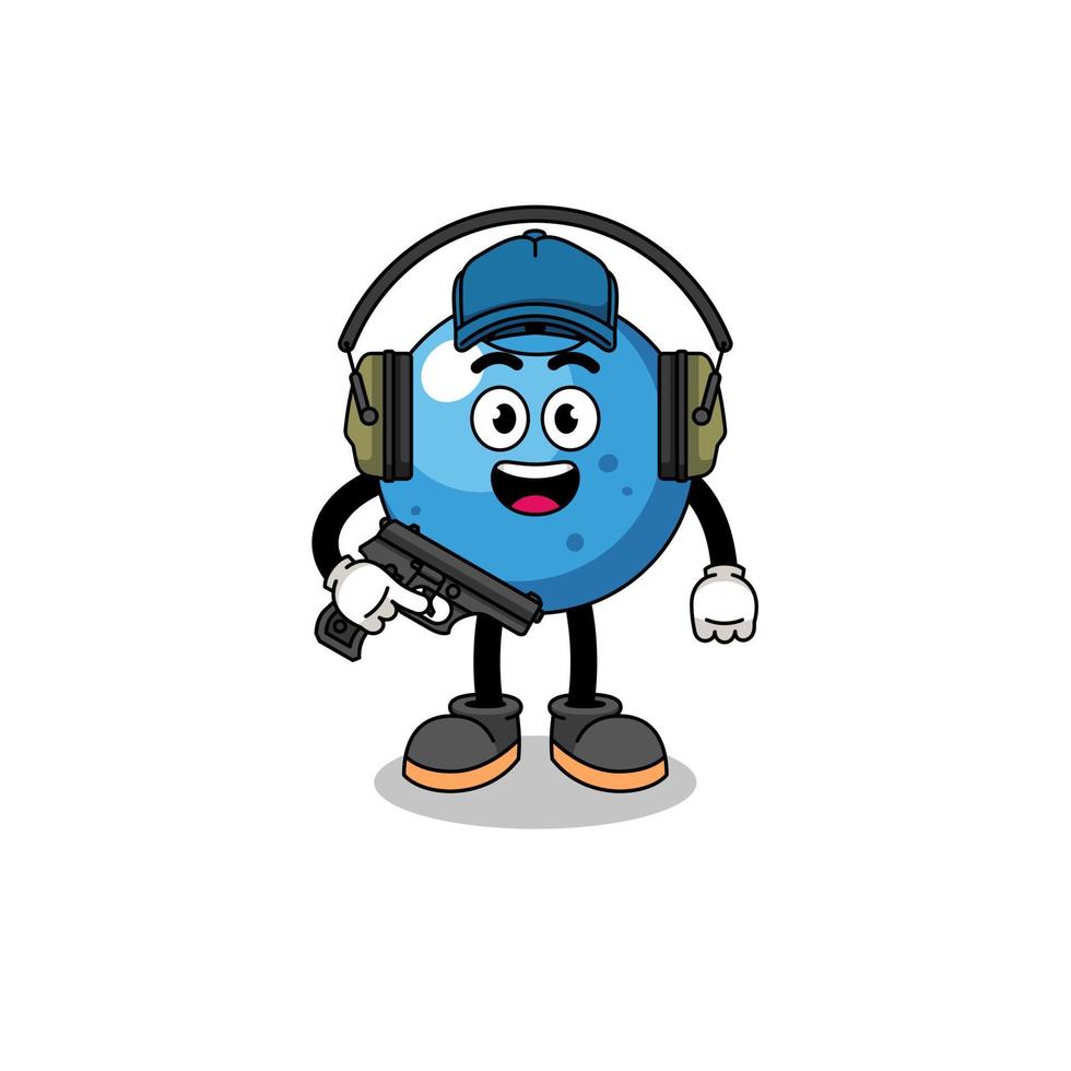 Character mascot of blueberry doing shooting range vector