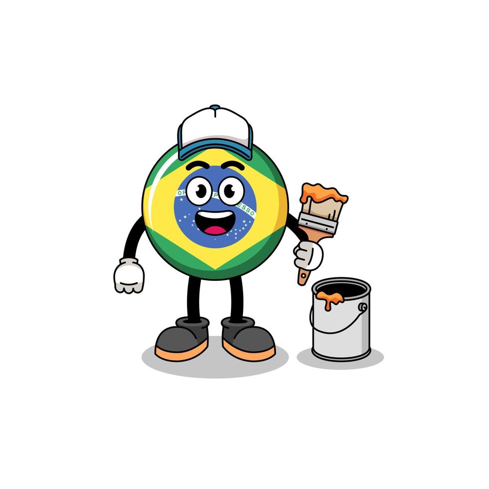 mascota del personaje de la bandera de brasil como pintor vector