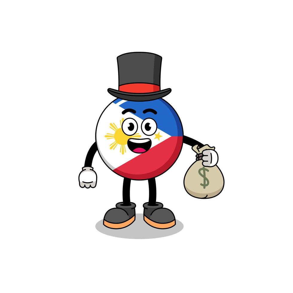 philippines flag mascot illustration rich man holding a money sack vector