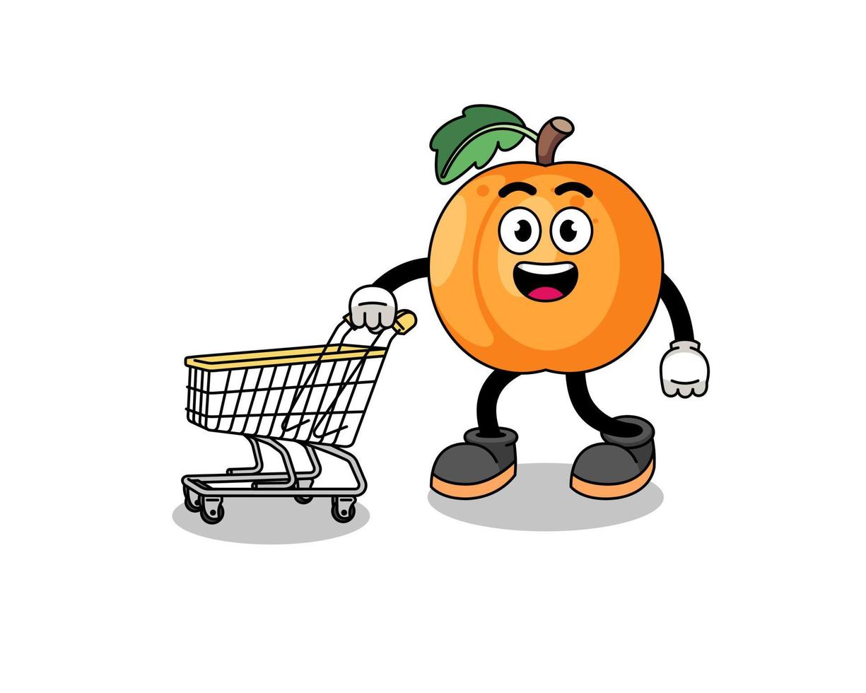 Cartoon of apricot holding a shopping trolley vector