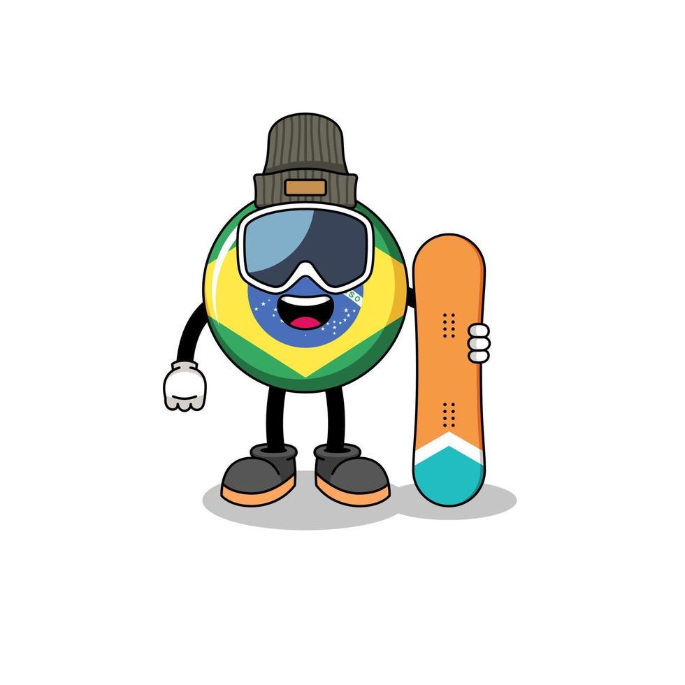 Mascot cartoon of brazil flag snowboard player vector