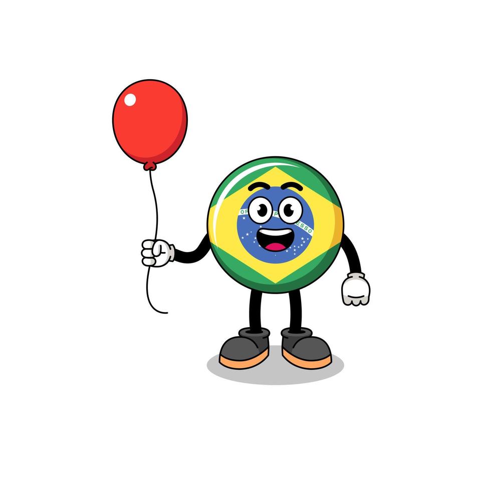 Cartoon of brazil flag holding a balloon vector