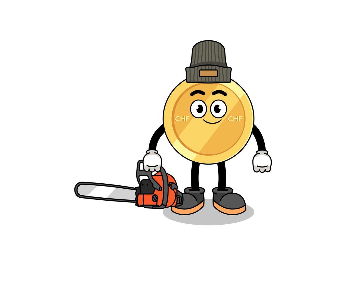 swiss franc illustration cartoon as a lumberjack vector