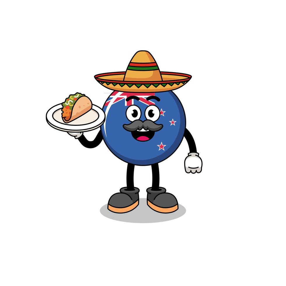 Character cartoon of new zealand flag as a mexican chef vector