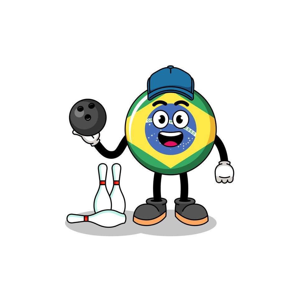 Mascot of brazil flag as a bowling player vector