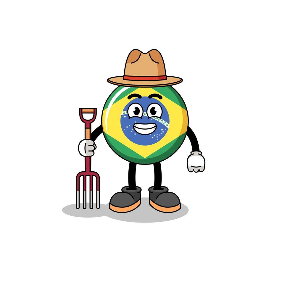 Cartoon mascot of brazil flag farmer vector