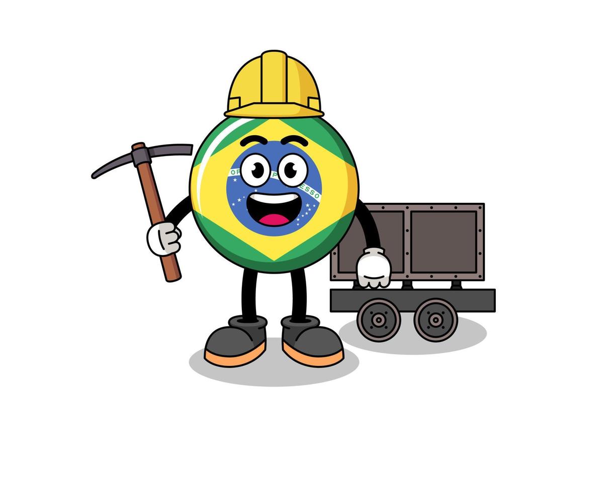 ilustración de la mascota del minero de la bandera de brasil vector