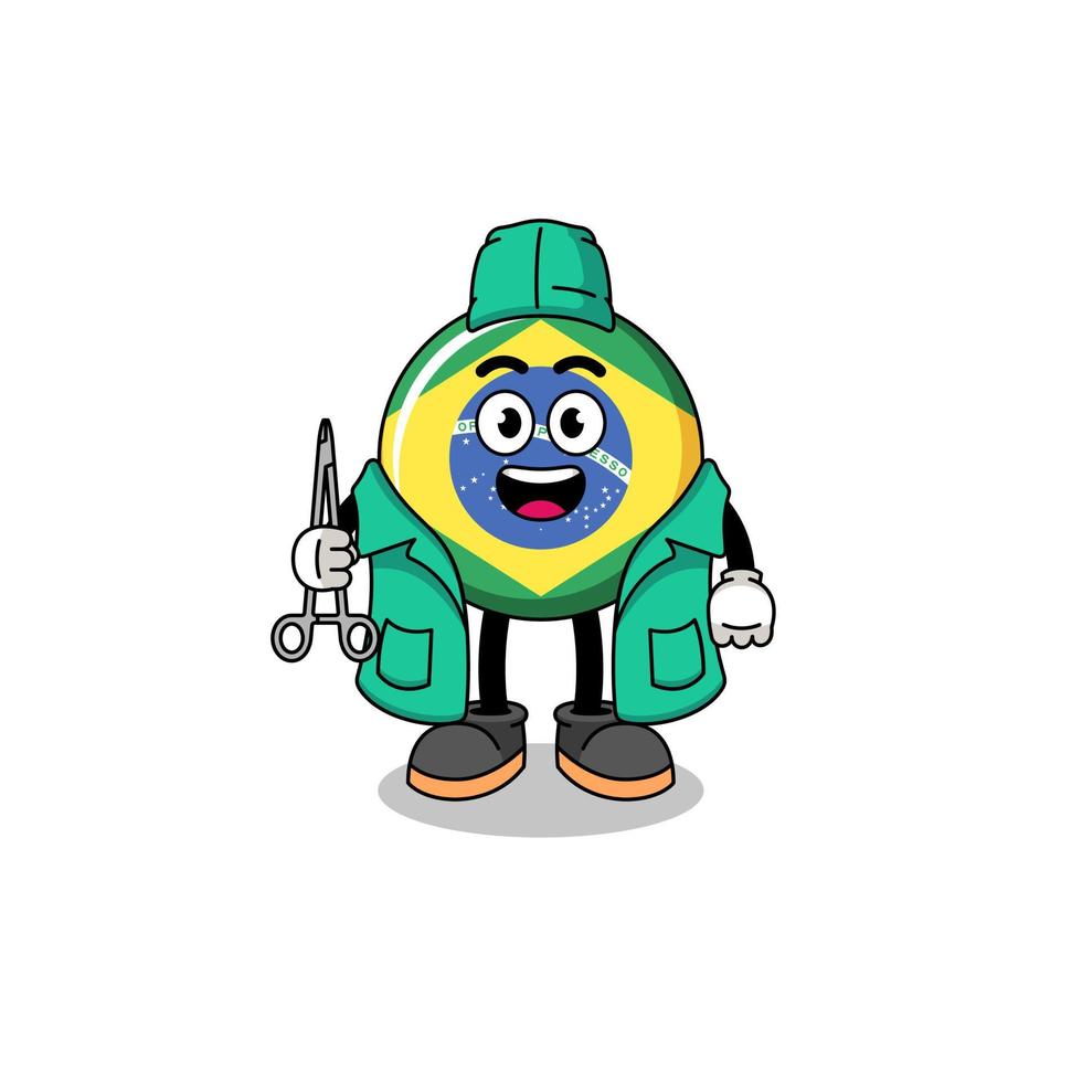 ilustración de la mascota de la bandera de brasil como cirujano vector