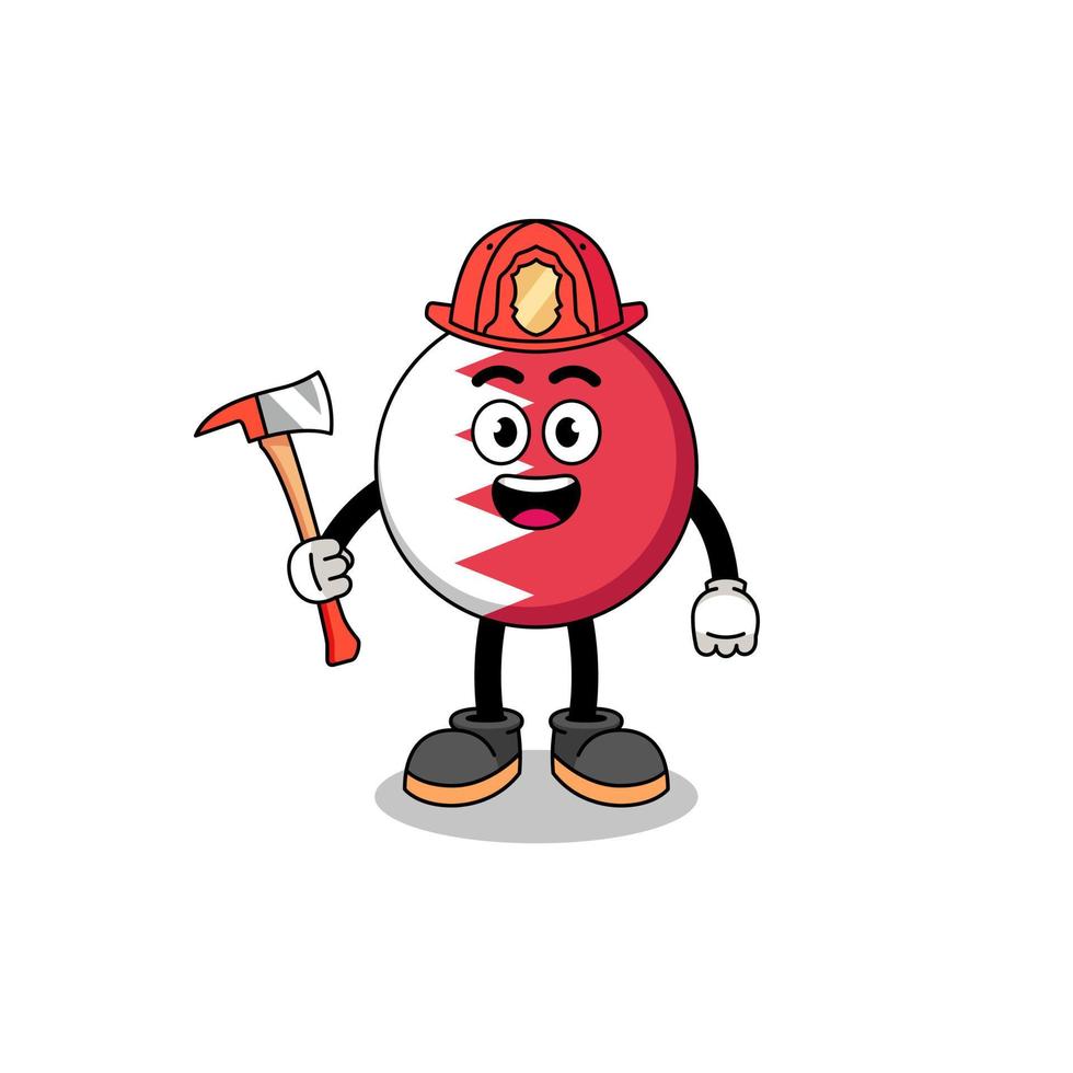 Cartoon mascot of bahrain flag firefighter vector