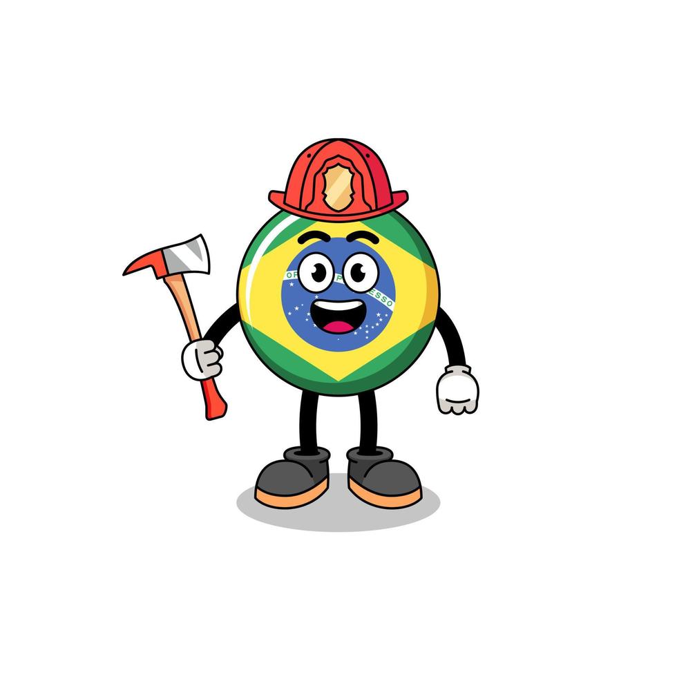 caricatura, mascota, de, brasil, bandera, bombero vector