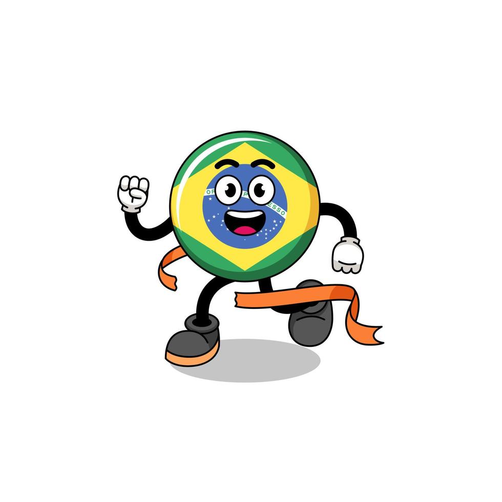 caricatura de mascota de la bandera de brasil corriendo en la línea de meta vector