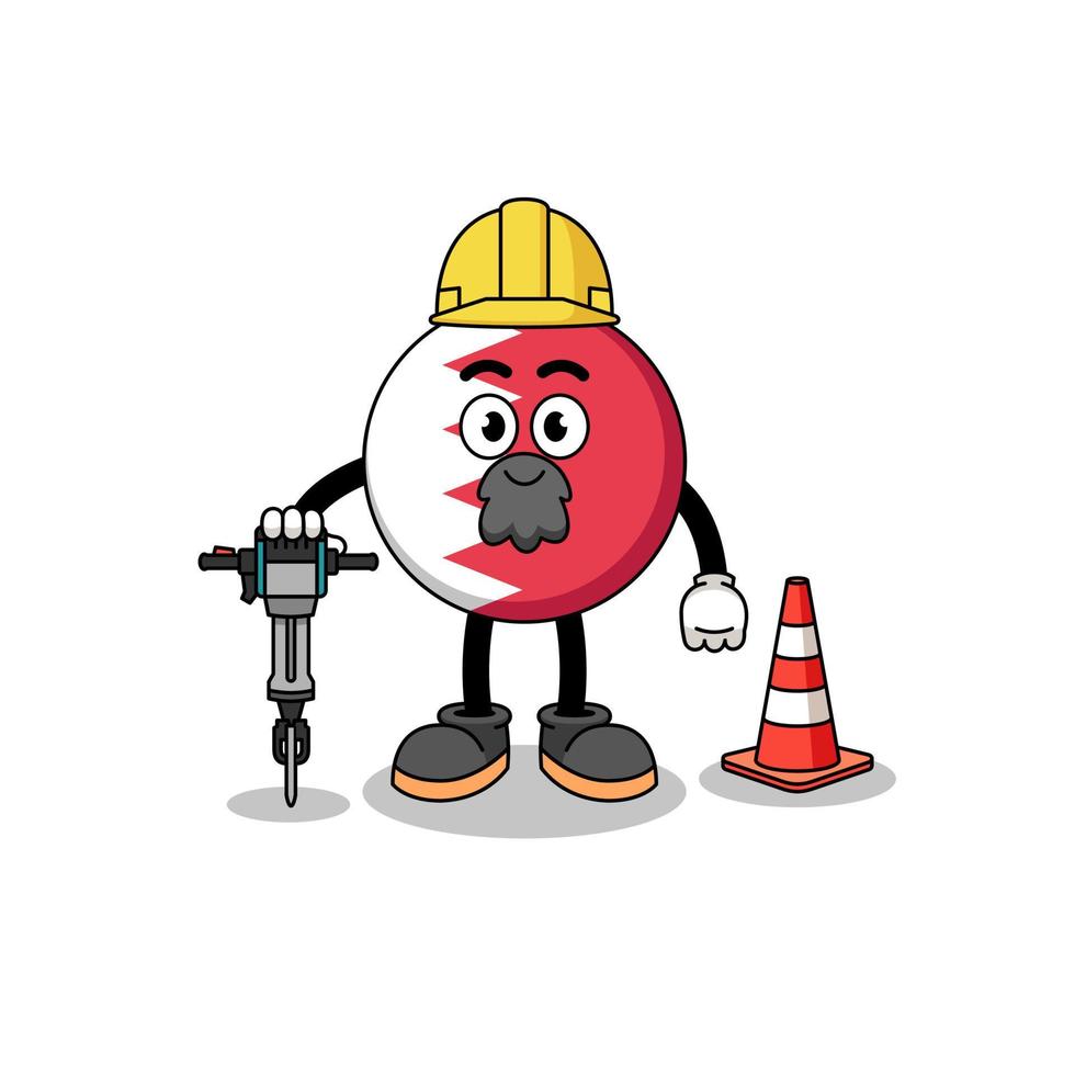 Character cartoon of bahrain flag working on road construction vector