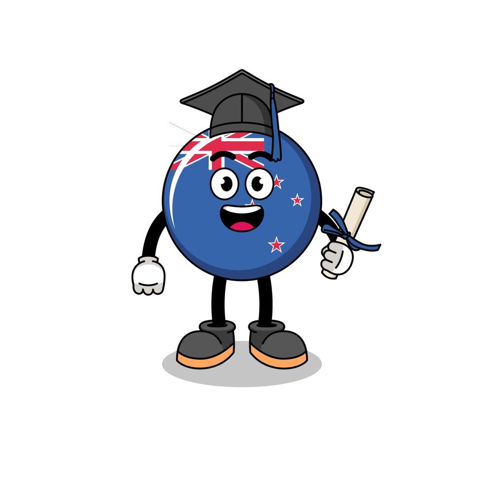 new zealand flag mascot with graduation pose vector