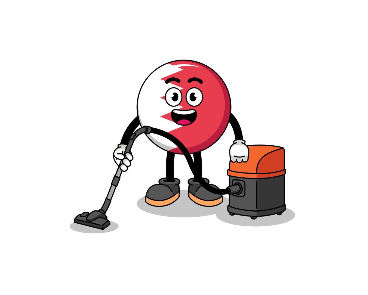 Character mascot of bahrain flag holding vacuum cleaner vector