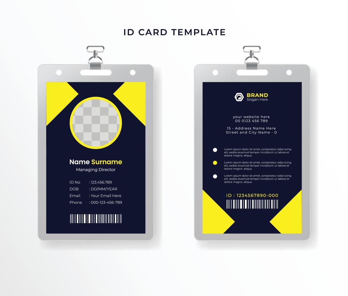 Professional Minimalist corporate employee id card template with photo abstract style design vector