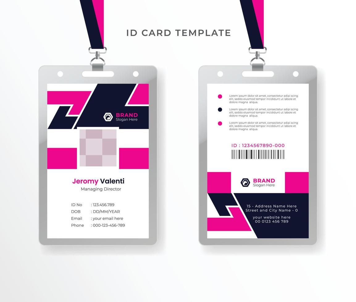 plantilla de diseño de tarjeta de identificación tarjeta de identidad empresarial corporativa creativa para empleados anverso y reverso vector