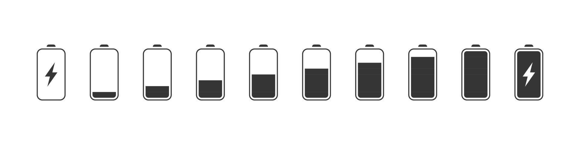Battery icons. Battery charging icons. Battery charge levels. Vector illustration
