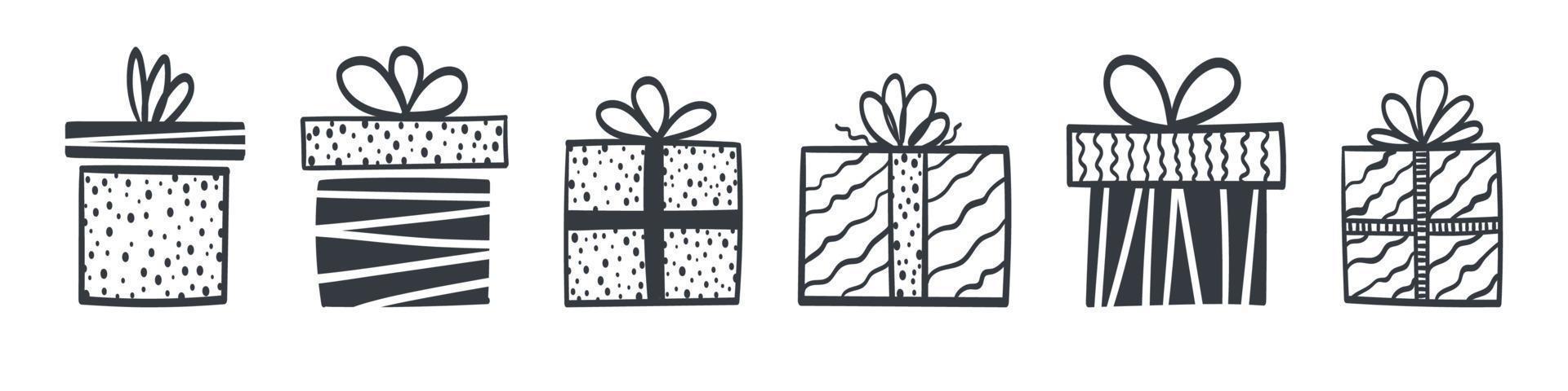 cajas de regalo. establecer iconos de cajas de regalo dibujados a mano con diferentes texturas. ilustración vectorial vector