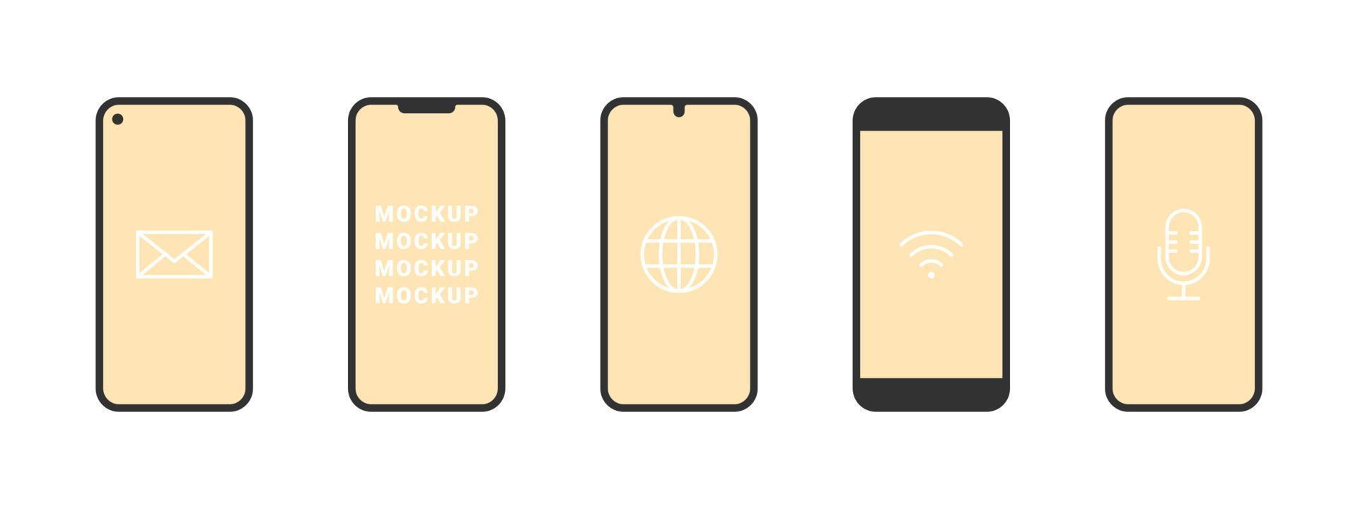 Mobile phone mockup. Phones of different models. Device templates. Vector illustration