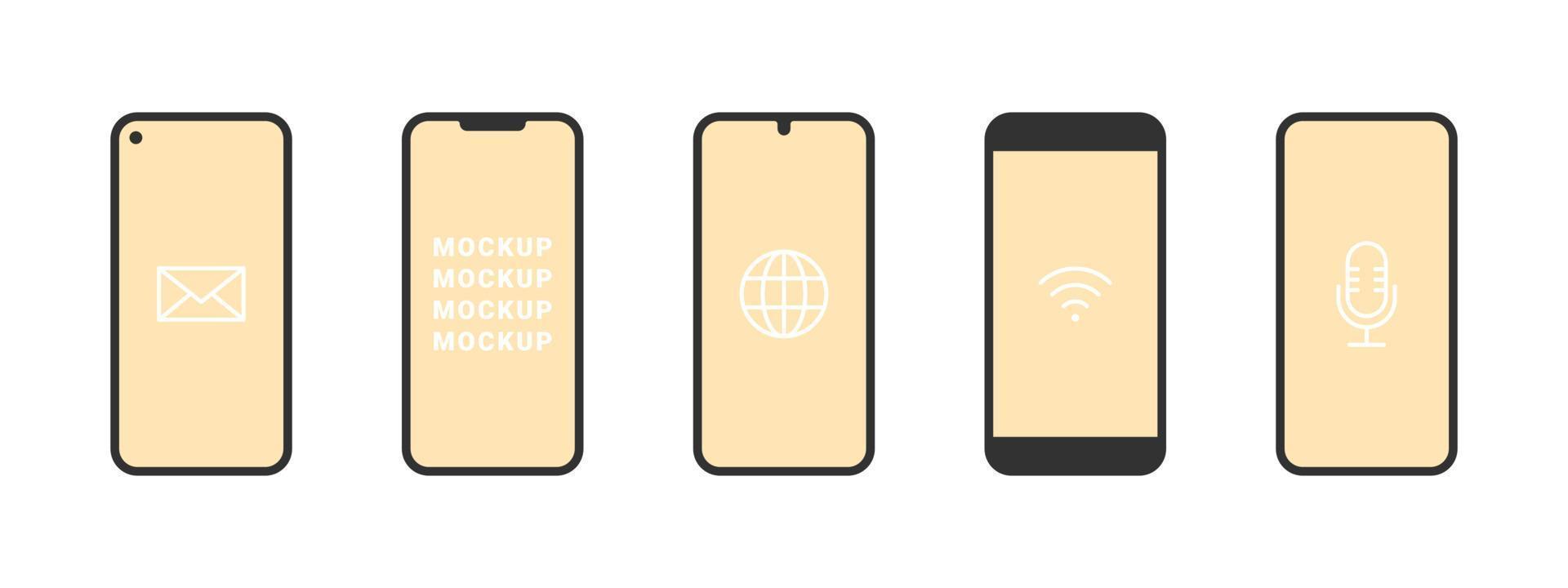 Mobile phone mockup. Phones of different models. Device templates. Vector illustration