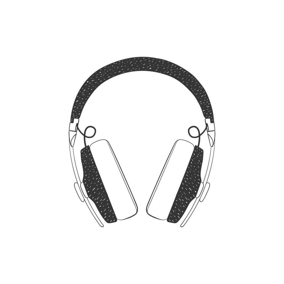 auriculares de estudio en la oreja. auriculares en la oreja dibujados a mano. ilustración en estilo boceto. imagen vectorial vector