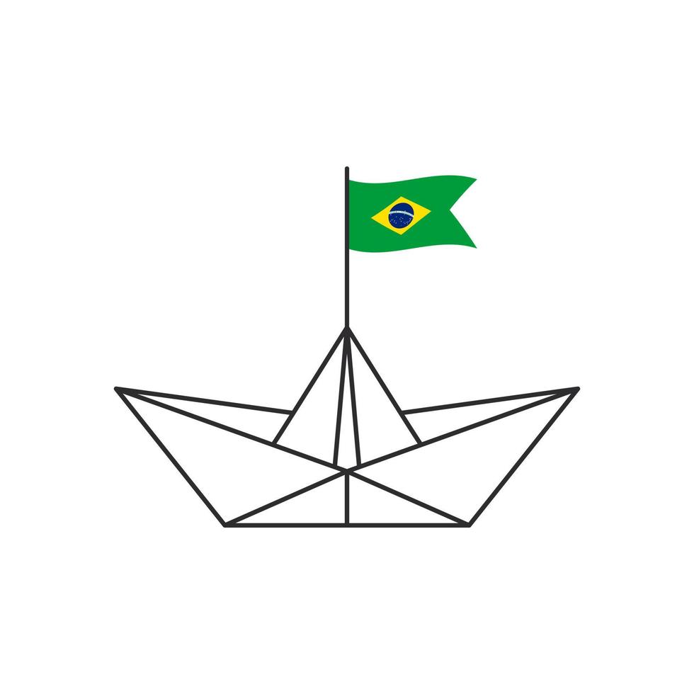 Paper boat icon. A boat with a Brazilian flag. Vector illustration