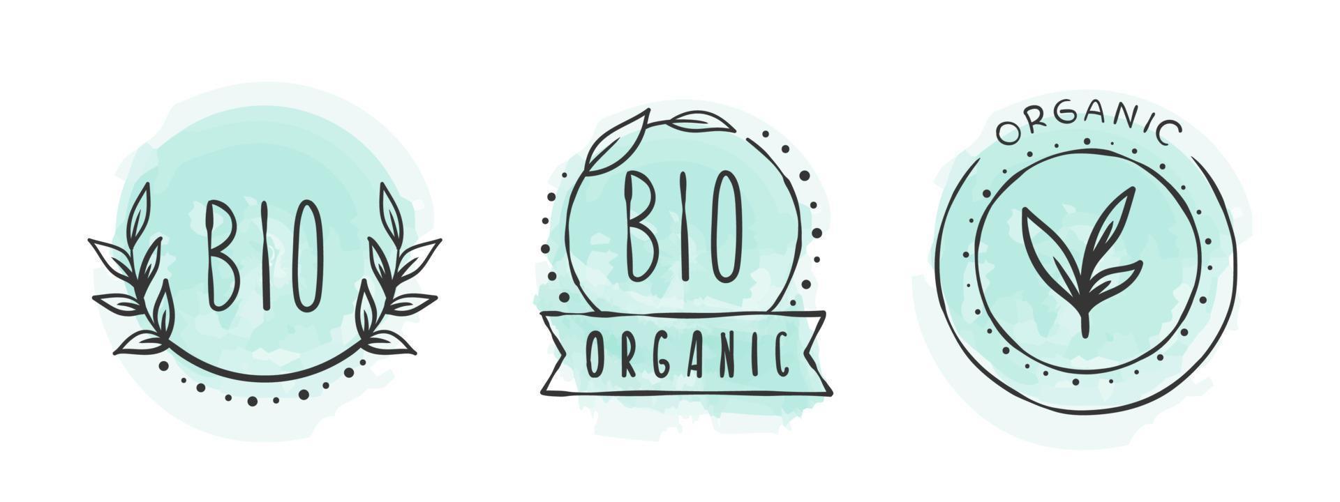 productos biológicos. iconos de productos orgánicos. íconos de comida natural. iconos dibujados a mano. ilustración vectorial vector