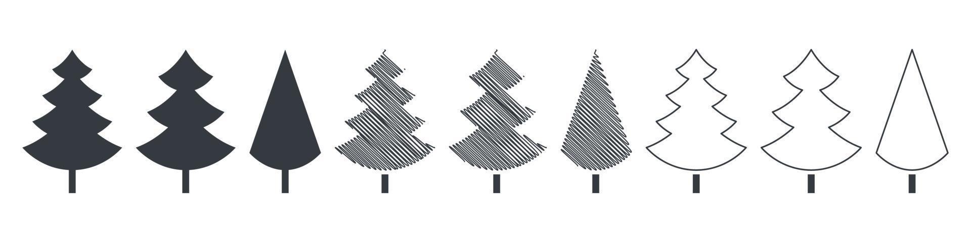 Christmas Trees. Elements for Christmas design. Christmas trees of different shapes and styles. Vector illustration