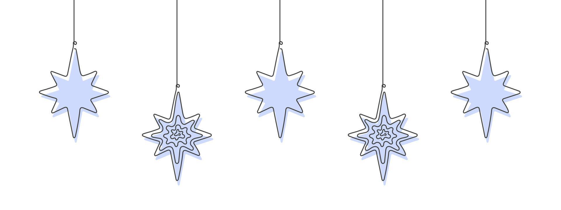 estrellas juguetes navideños al estilo de una línea. elementos de navidad o año nuevo. ilustración vectorial vector