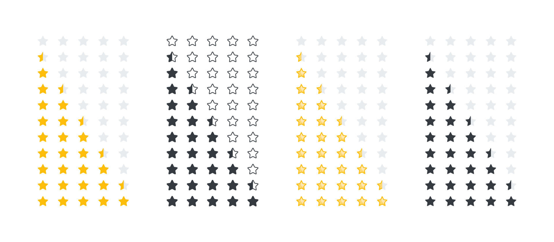 conjunto de iconos de estrellas. iconos de estrellas de calificación ...