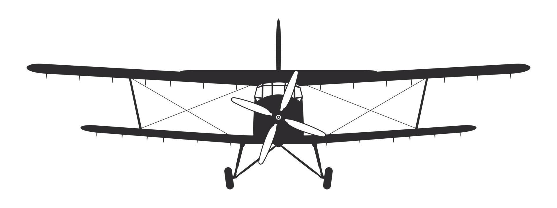 Plane. Retro Propeller Airplane. Airplane silhouette front view. Vector image