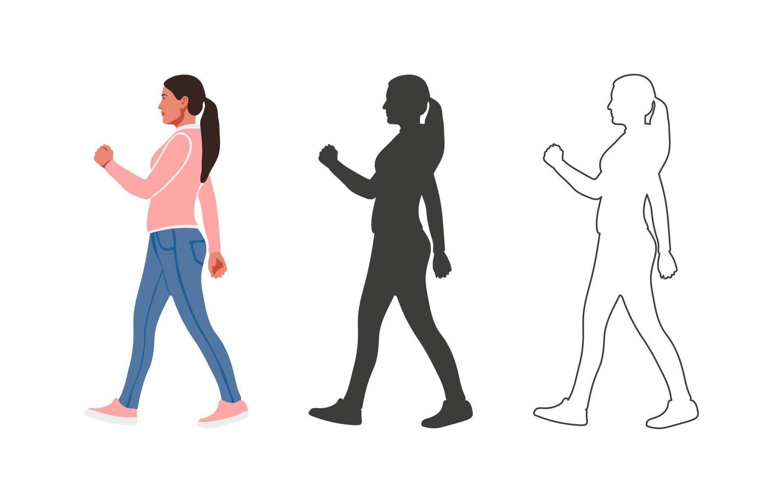 personas. chica caminando personas dibujadas en un estilo de dibujos animados planos. ilustración vectorial vector