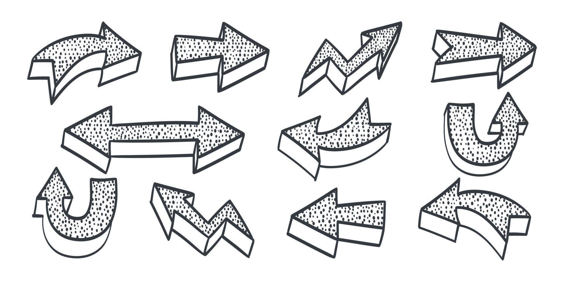 flechas dibujadas. flechas de garabatos. flechas vectoriales flechas elementos waypoints. ilustración vectorial vector