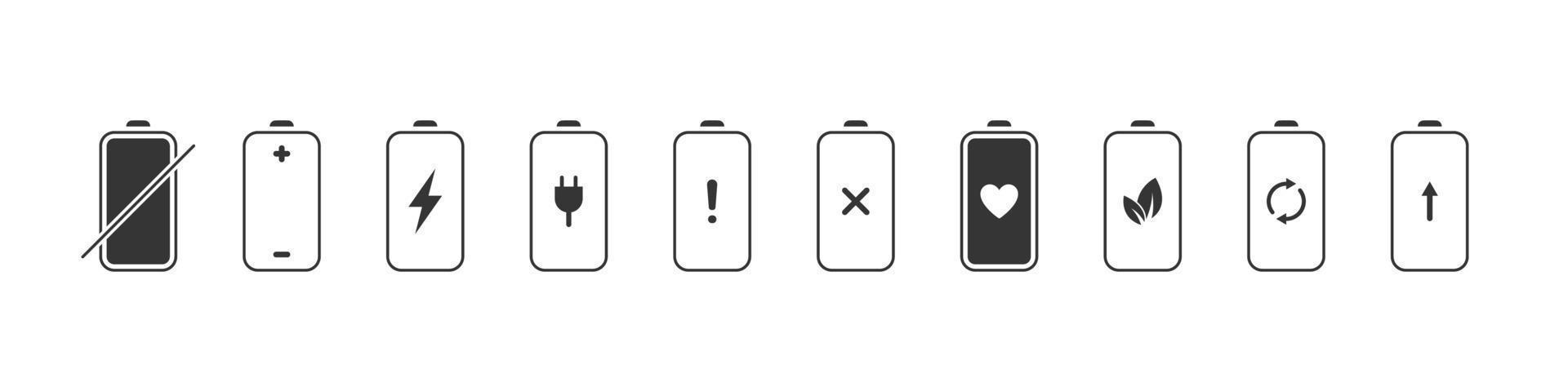 Battery icons. Battery status icons. Battery charging icons. Vector illustration