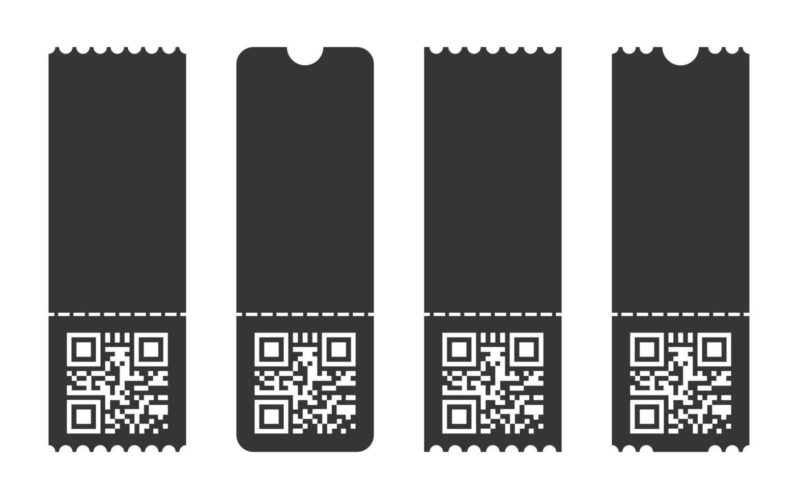 Ticket simple icon set. Coupon icons. Ticket templates with QR code. Vector illustration