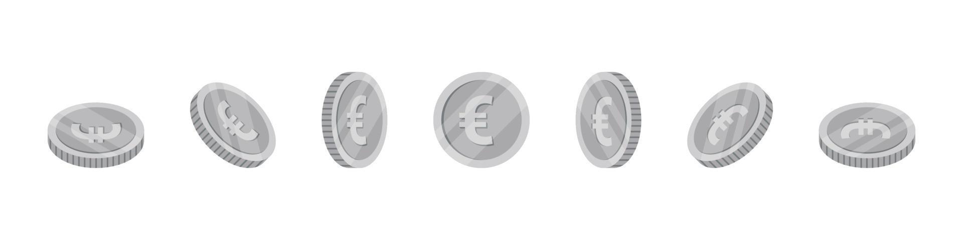 Euro Coins. Rotation of icons at different angles for animation. Vector illustration