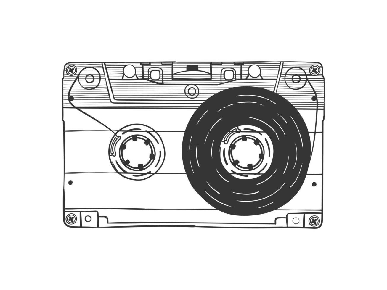 Audio cassette. Compact Cassette. Hand drawn audio cassette. Illustration in sketch style. Vector image