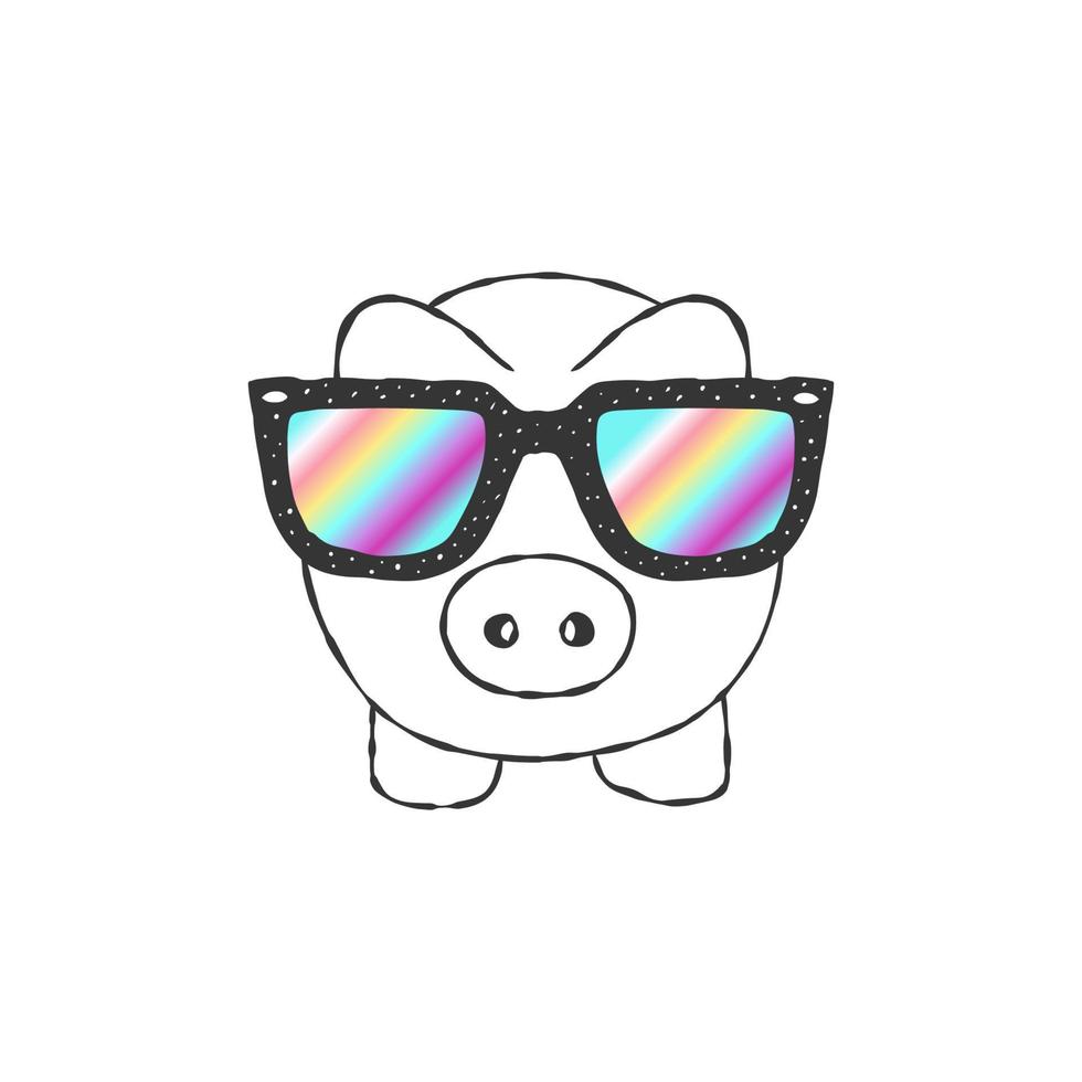 Little pig. A hand-drawn cute little piggy with fancy glasses. Vector illustration